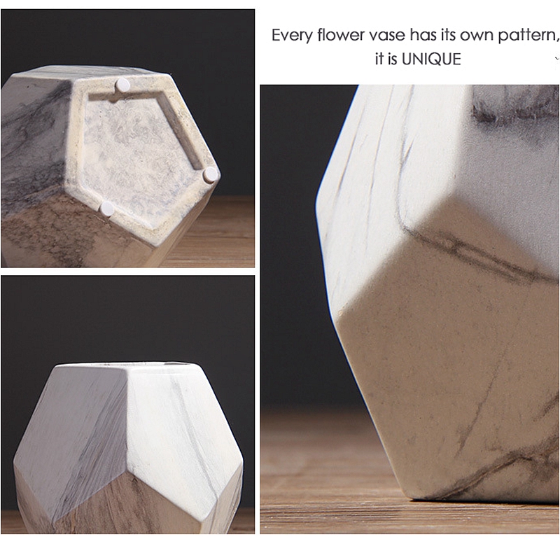 1pc Modern White Marbled Vase Geometric Shaped White Ceramic Flower Vase Desk Tabletop Holder Home Office Decoration