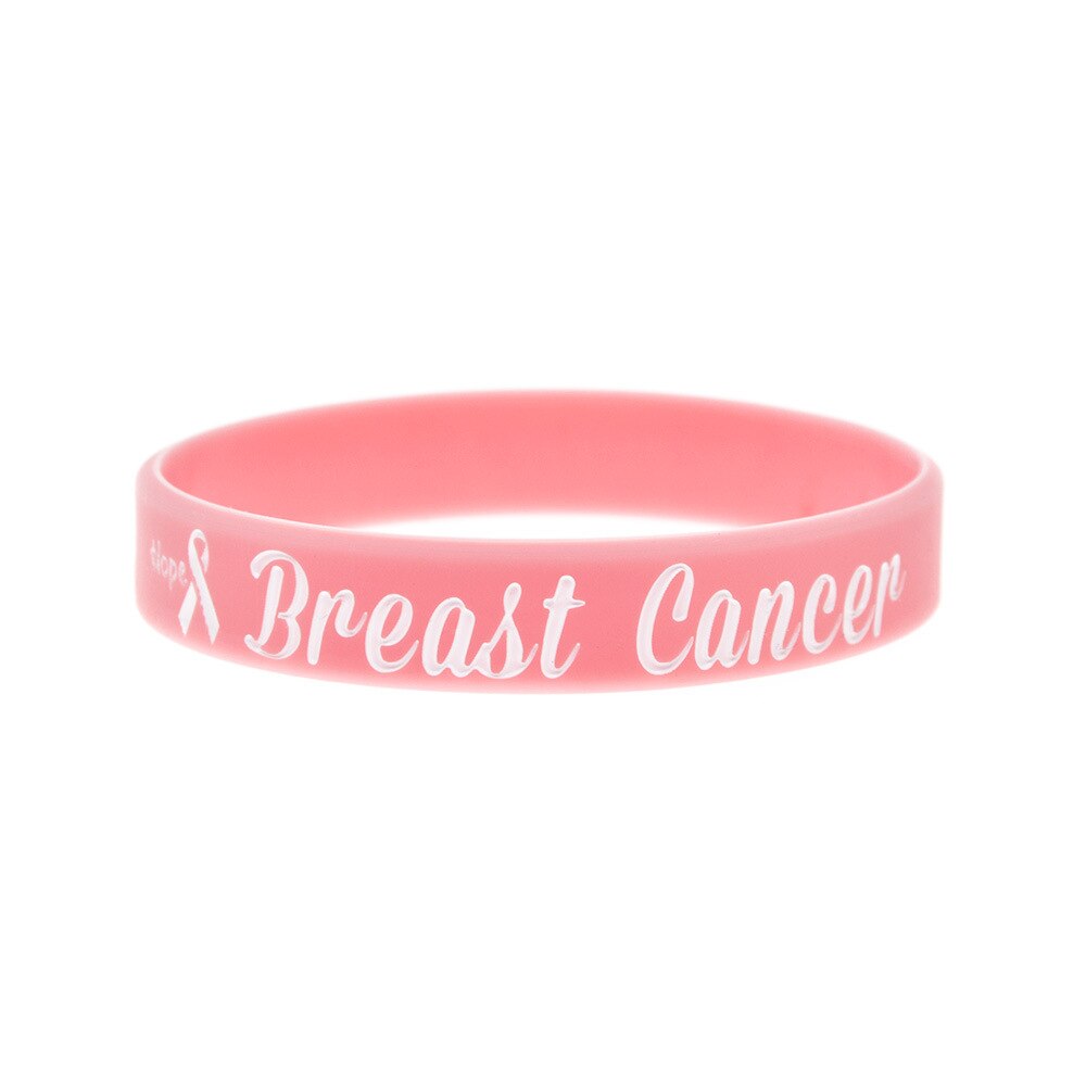 PBR154(1), Hope Pink Ribbon Printing Breast Cancer Awareness Campaigns Wristband Silicone Bracelet
