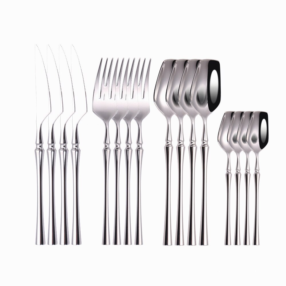 Rose Gold Tableware Forks Spoons Knives Dinnerware Set Stainless Steel Western Cutlery Set Silver Kitchen Utensils Dropshopping: mirror silver 16pcs