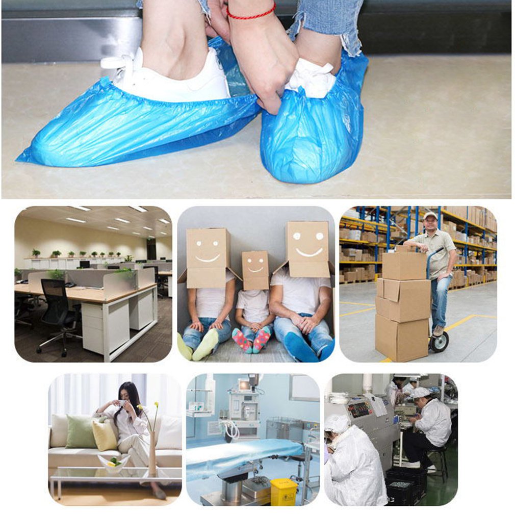 100 piezas de plástico desechables cubre zapatos impermeable arranque cubre hospitalidad laboratorio herramienta de limpieza para evitar los zapatos mojados