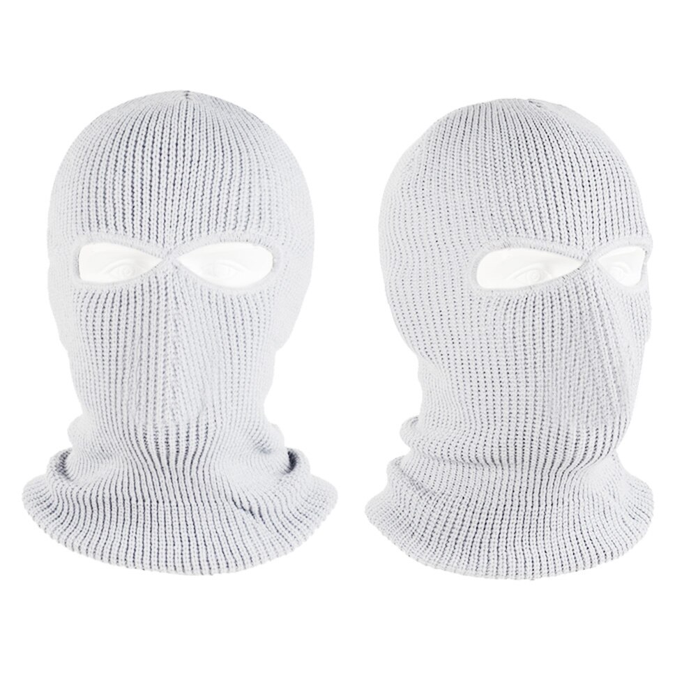 Hel ansigtsmaske strik cap 2 huller skimaske hat skjold bønne hat vinter varm hat skiløb: Hvid