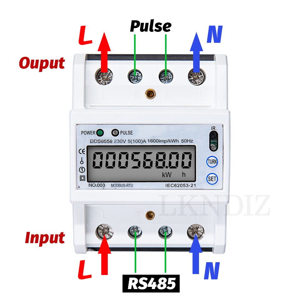 Single Phase 5(100)A 230V AC RS485 Modbus RTU Energy Meter Electric Consumption Meter Monitor Backlight DIN Rail