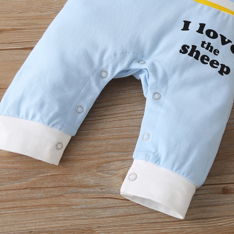 Katoenen Baby Meisje Jongen Romper Fall Leuke Cartoon Dier Schapen Gestreepte Brief Patchwork Lange Mouwen Baby Meisje Kleding Winter 0-18M