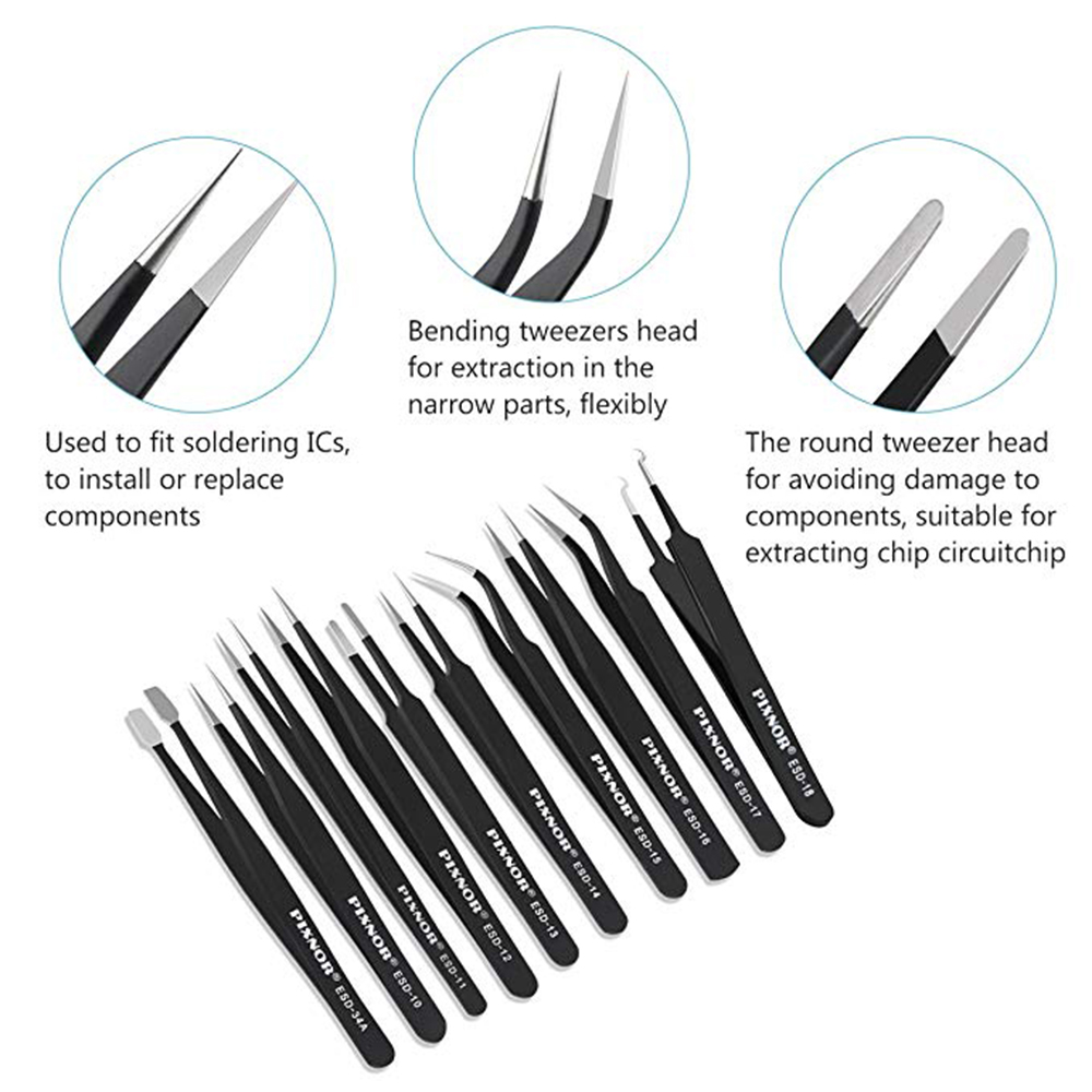 6/10Pcs ESD Tweezers Tool Set High Precision Antistatic Tip Curved Straight Nipper Repair Tool Kit Steeel Multifunction Tweezer