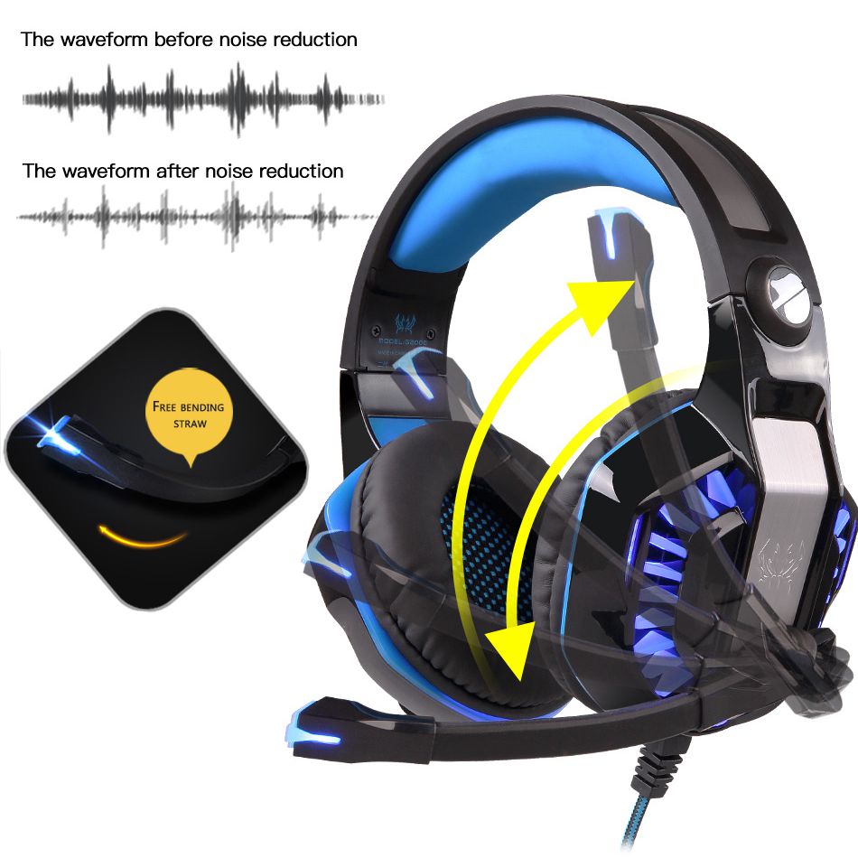 KOTION ELKE Hoofdband G2000 Pro Over-ear Gaming Headset voor PC Gamer Computer Tablet PS4 Gaming Hoofdtelefoon met Microfoon LED Licht