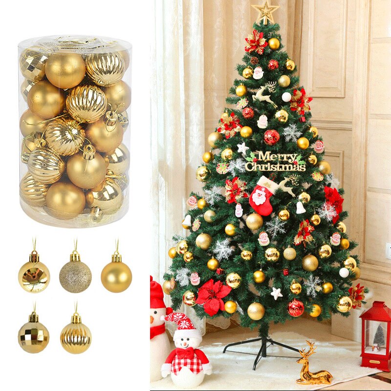 Boules de noël pour décoration de maison, 34 pièces mélangées, pendentifs en plastique, or et argent, fournitures de noël