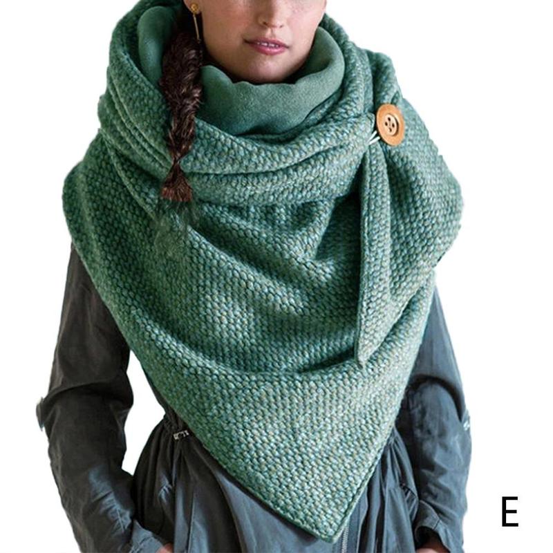 Femmes hiver épaissir grande écharpe surdimensionnée avec bouton crochet couleur unie côtelé Triangle châle bavoir: E