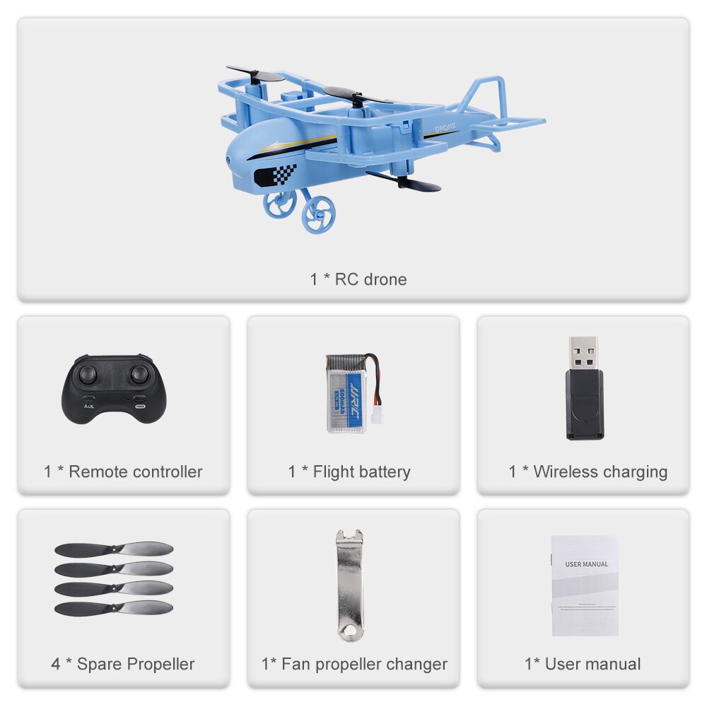 JJRC H95 RC Plane Mini Airplane Altitude Hold Function Auto Hover Headless Mode 360 Rotation One Button Takeoff Outdoor Toy: Blue 1B