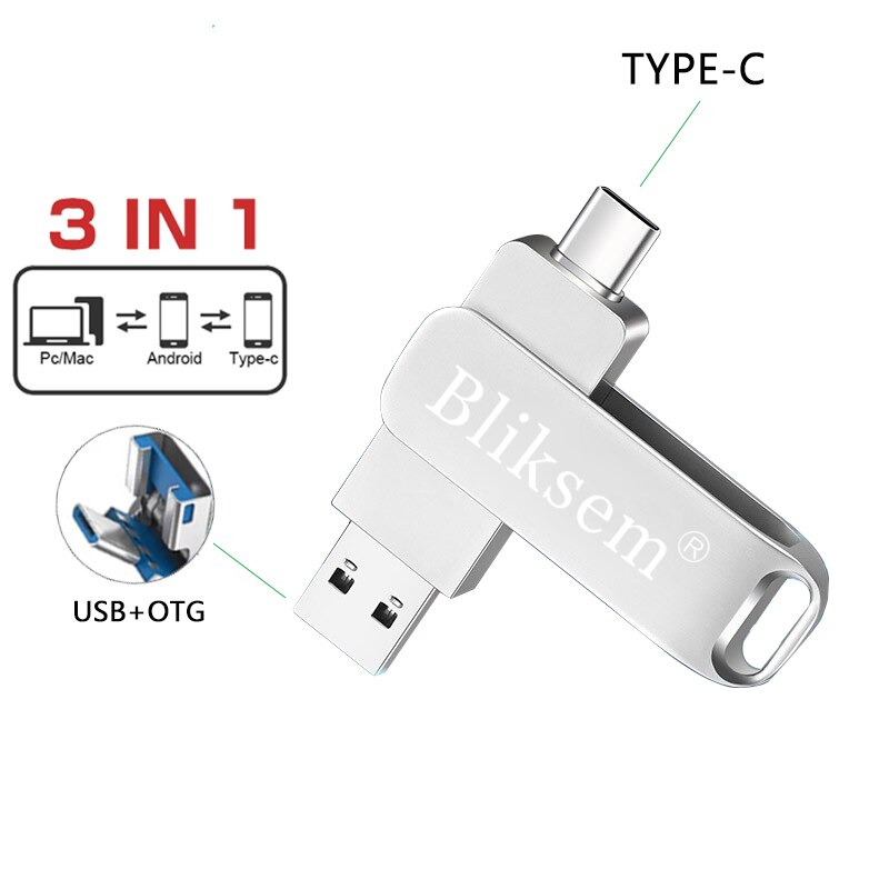 Bliksem Typ-C Blitz-Laufwerk otg 32GB 64GB Hochgeschwindigkeits-USB 2,0 für Computer-praktisch 3 in1 USB Metall Mini-Stock 32GB USB 64GB