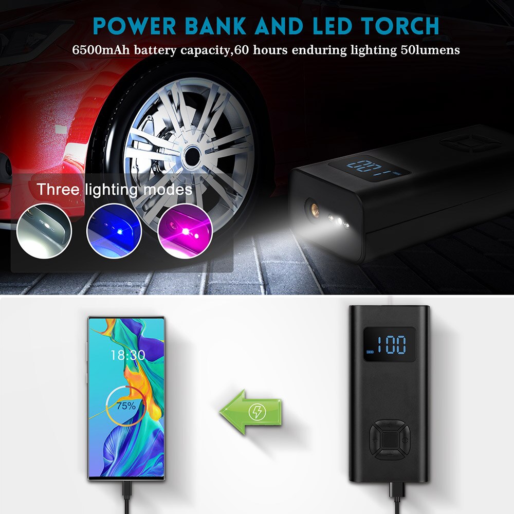 5v 150 psi johdoton auton rengaspumppu usb ladattava 6500 mah akku mini digitaalinen ilmapumppu renkaan täyttö kannettava ilmakompressori