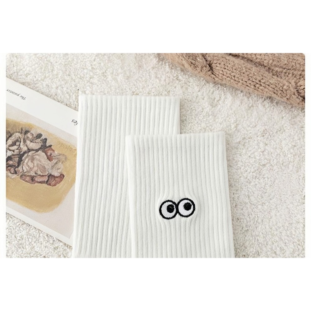 1/5 paar damessokken, puur witte sokken, herfst- en winterlange sokken, dikke pluche katoenen sokken, schattige emoticon tas sokken