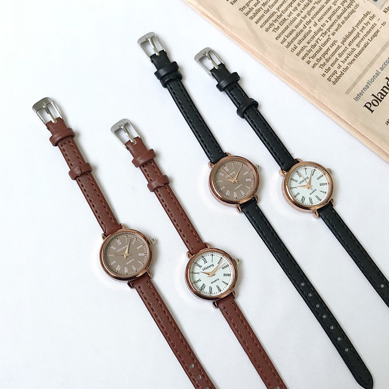 Retro brune kvinder ure kvaliteter små damer armbåndsure vintage læder armbånd ur mærke kvinde ur