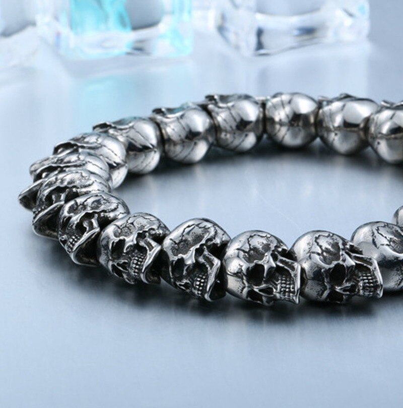 Pulsera de calavera Punk ajustable de para hombre de acero inoxidable