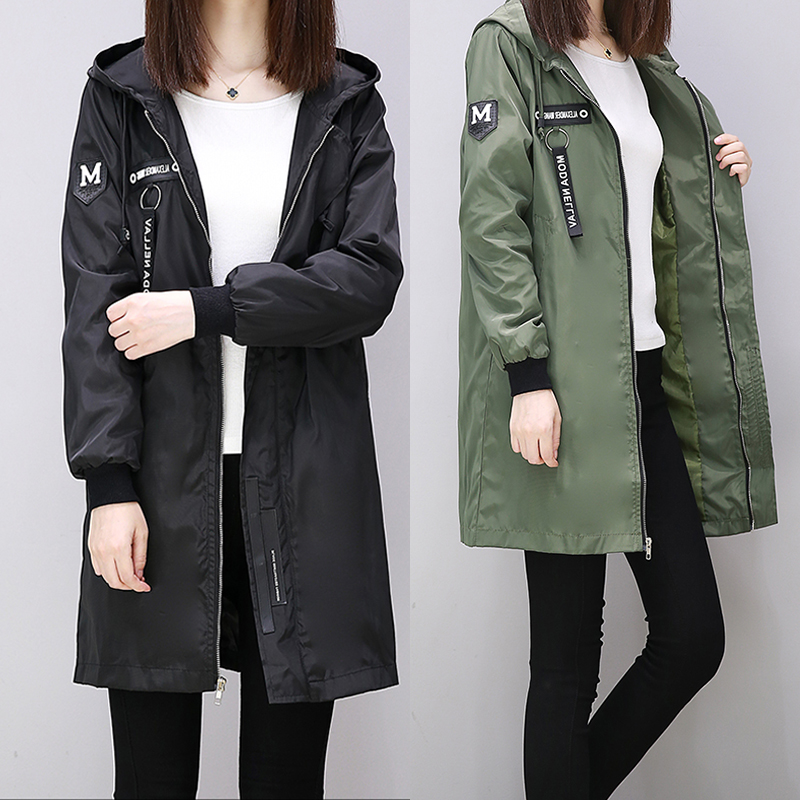 Trench-coat décontracté à manches longues et capuche pour femme, style militaire, mi-long, vert armée, casaco  lm028, printemps-automne