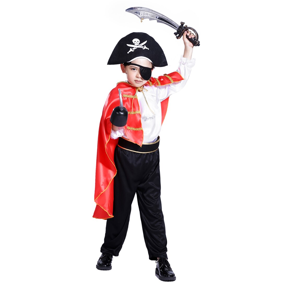 Kid's Party Halloween Pirate Cosplay Suit Captain Jack Costume Set for 4-6 Years Old - M L XL Size