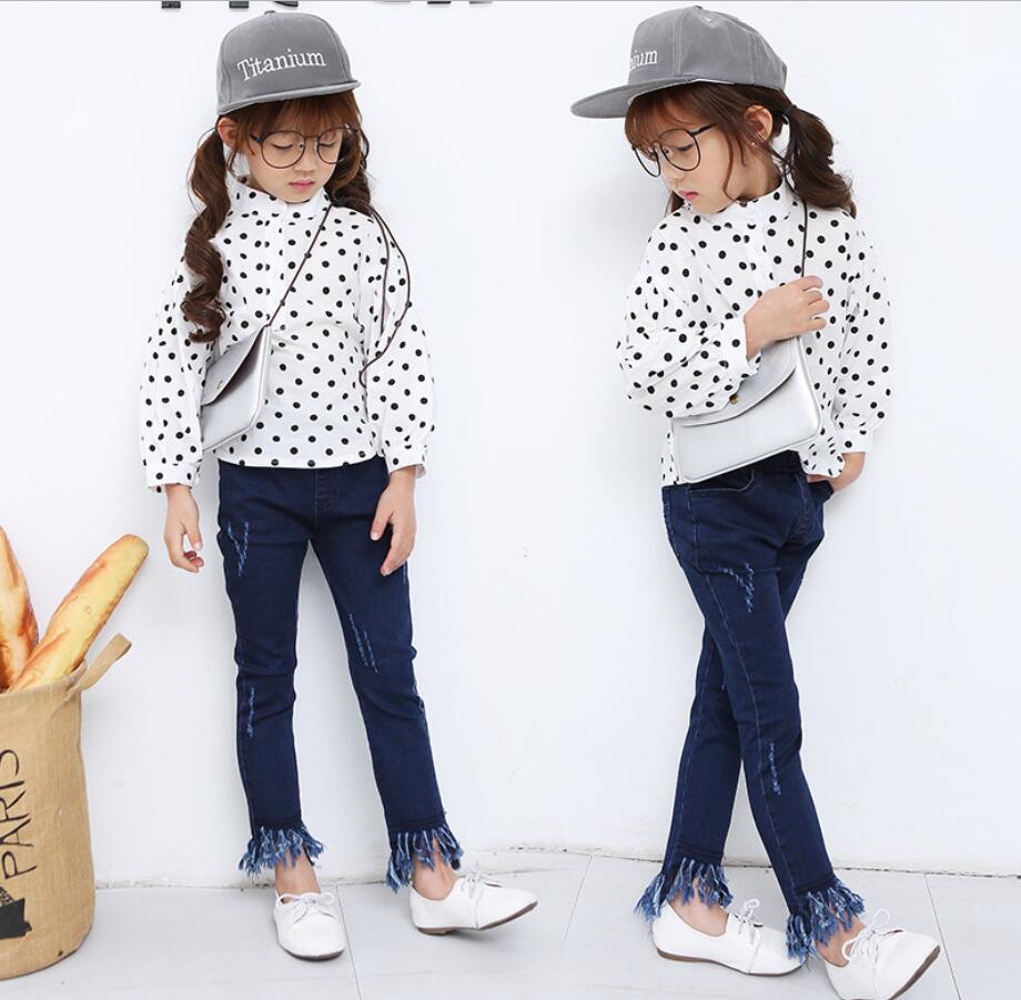Børn jeans piger efterår forår bomuld denim bukser baby piger casual frynser bukser børn denim outwear 3-11y børn outwear