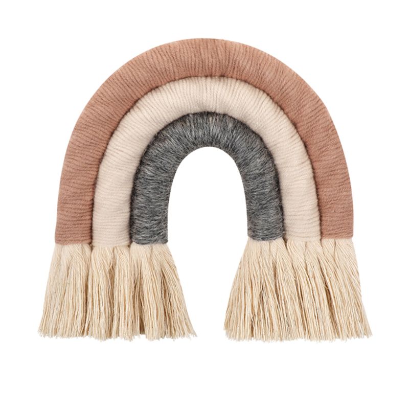 Adorno colgante de pared de arco iris de puntos, tejido hecho a mano, macramé, decoración nórdica para el hogar, guardería, habitación de niños, arte artesanal