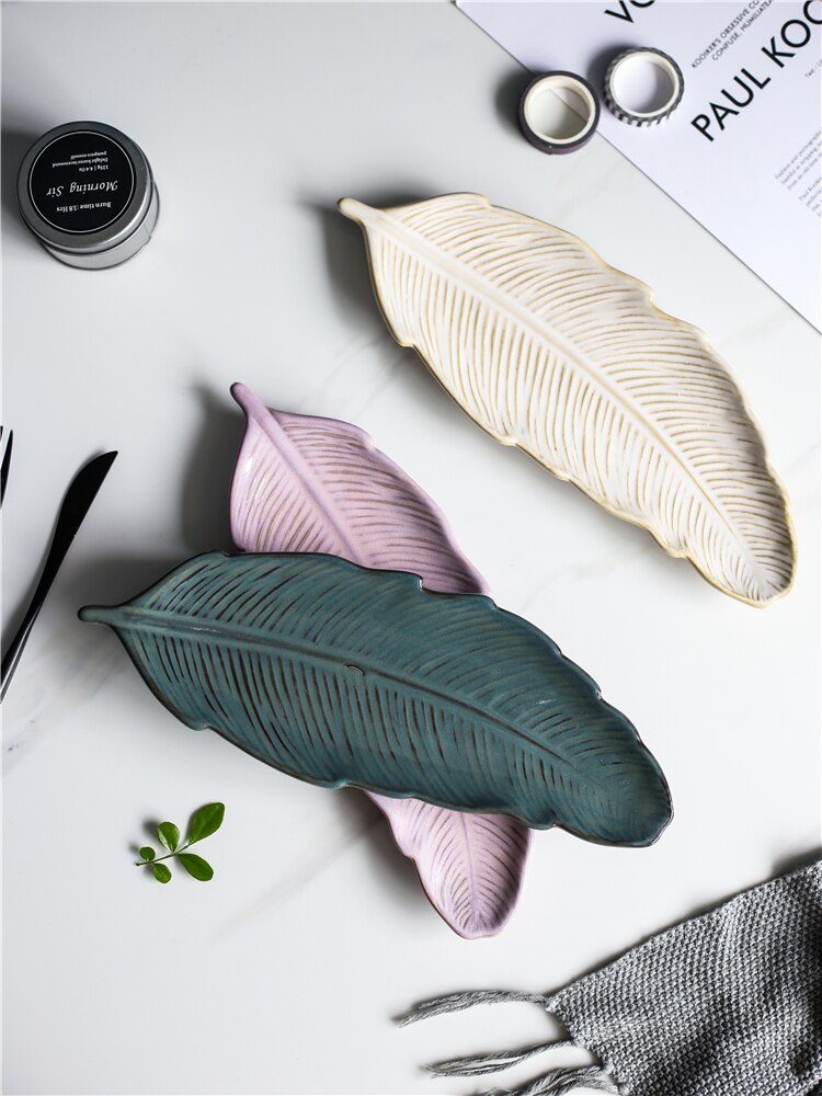 Plato de hoja de Sushi, vajilla de cerámica artística para el hogar, simple, japonés, largo, con personalidad creativa