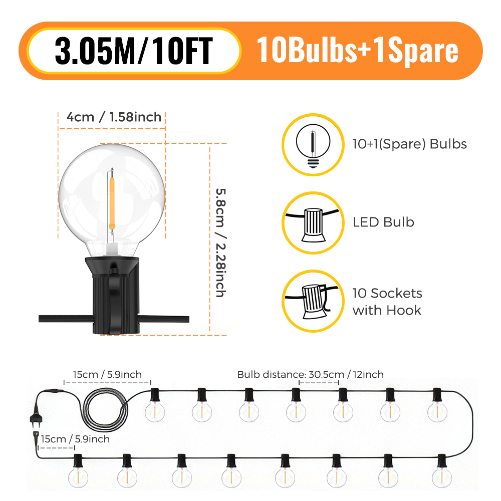 Guirnalda de luces LED tipo globo G40 de 30M para exteriores, bombillas de plástico IP65, guirnalda de balcón, lámparas de hadas para decoración de bodas, fiestas de Navidad: Azul