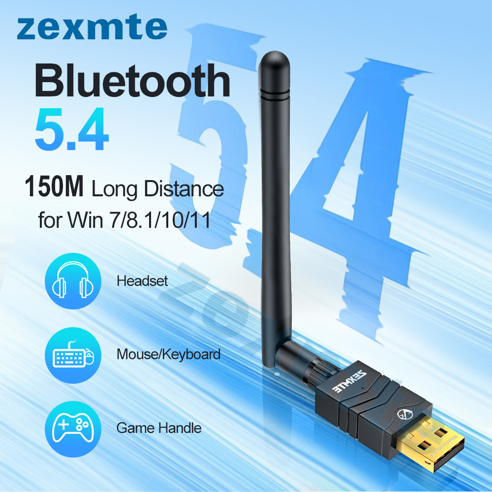 Zexmte 180M Bluetooth 5.4 5.3 5.1 Adapter USB Bluetooth Dongle for Windows 11/10/8.1 Mouse Keyboard Audio Receiver Transmitter