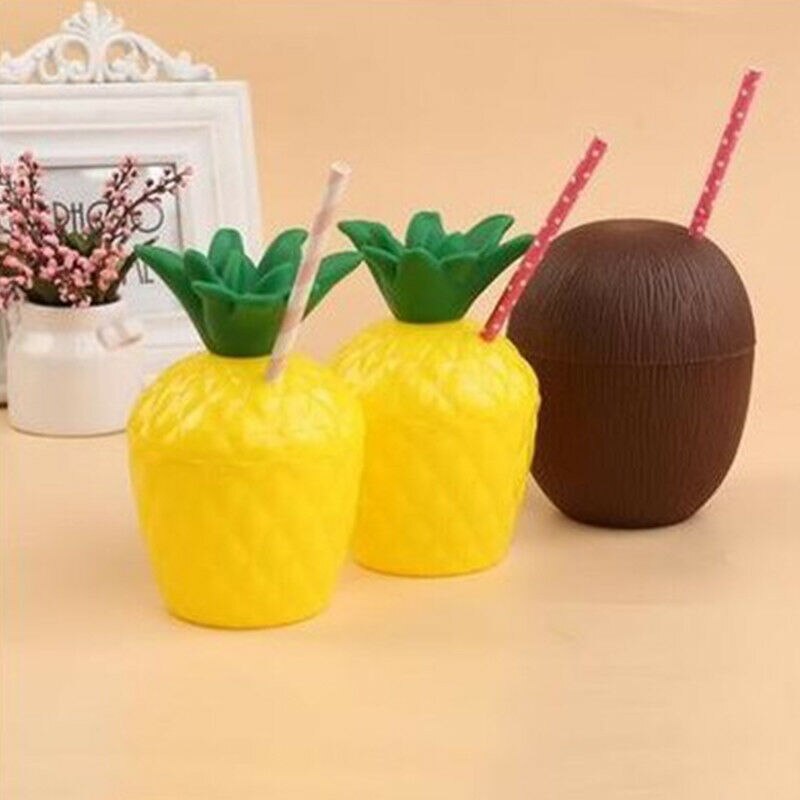 Vasos de plástico reutilizables para bebida, vasos de piña y coco para Tropical hawaiana, decoraciones de cumpleaños y boda, 1 ud.