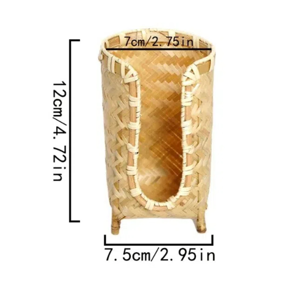 Portavasos tejido de bambú, cesta de almacenamiento de tazas de té Retro hecha a mano, dispensador de vasos de papel de estilo japonés que ahorra espacio para Baño