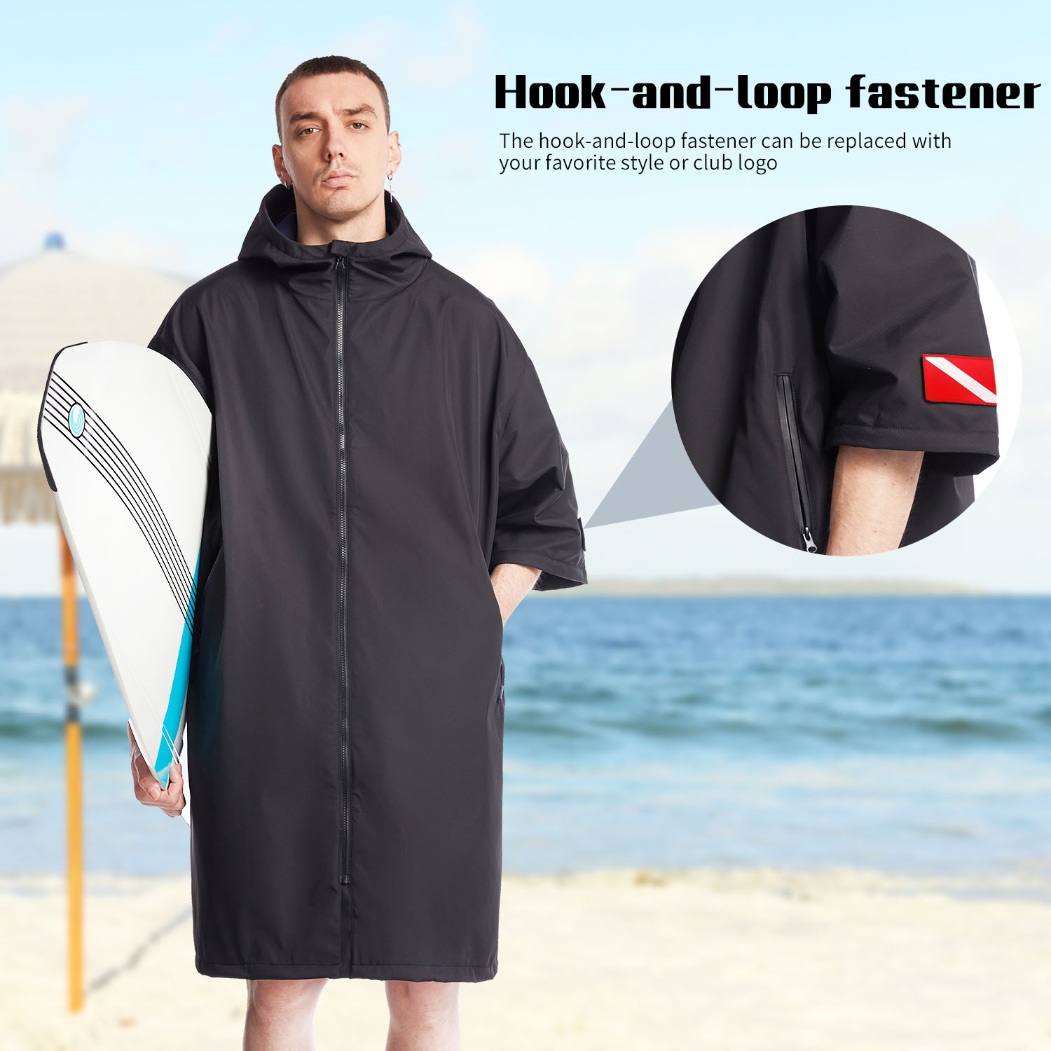 Hiturbo Waterdichte cape met korte mouwen en capuchon Aankleedcape Winddicht Sneldrogend Zwemmen Surfen Klimmen Warme sneldrogende cape
