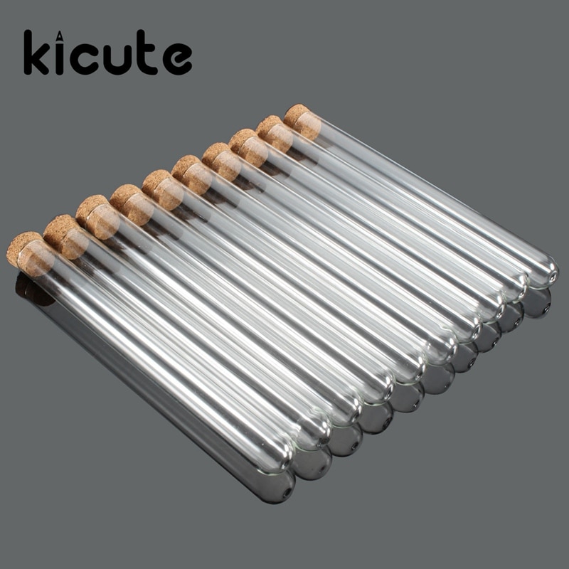 Kicute-tubo de ensayo de vidrio de laboratorio, 10 unidades, con tapones de corcho, 15x150mm, material educativo para laboratorio y escuela