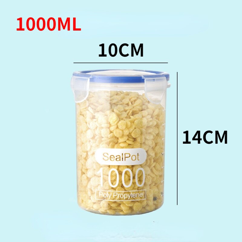 1500ml Plastic Kitchen Storage Containers Fridge Small Containers with Lids Kitchen Items Jars Food Storage Dampproof Sealed: 1000ML