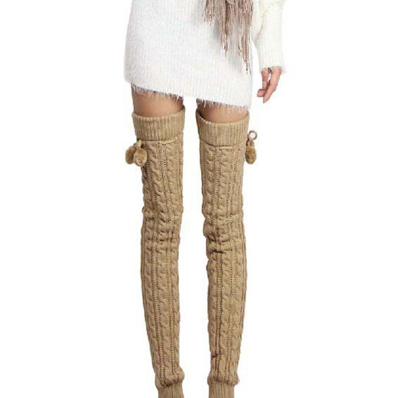 Beenwarmers Vrouwen Gebreide Haak Legging Warme Lange Knie-Voorraden Womens Eenvoudige Effen Kleur All-Wedstrijd Vrouwelijke Trendy casual: khaki