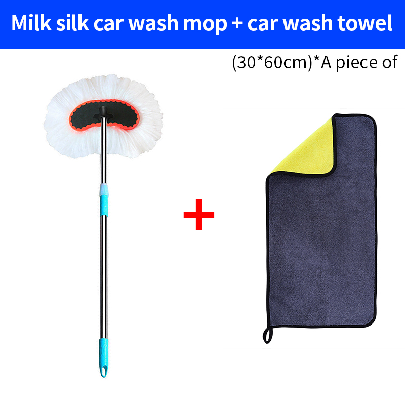 Carwash Dweil Melk Zijde Carwash Borstel Lange Steel Dweil Lange Paal Wax Dweil Waterborstel Auto Reinigingsgereedschap Lap Telescopische Borstel: WHITE