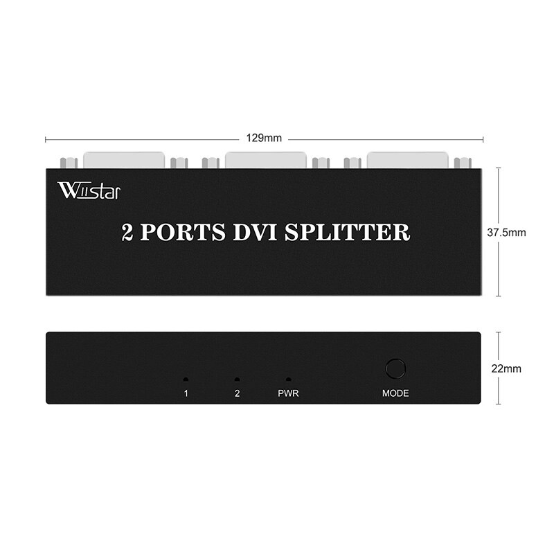 Wiistar 2 Poort DVI Video Splitter Dual Monitor (1 in 2 out Splitst 1 Video Signaal naar Dual Display) ondersteunt Cascade Aansluiting