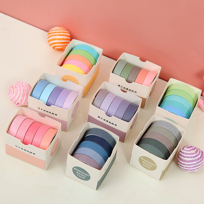 5 unids/set cinta adhesiva decorativa lindo color conjunto de cintas Washi Scrapbooking cinta de enmascarar japonés papelería
