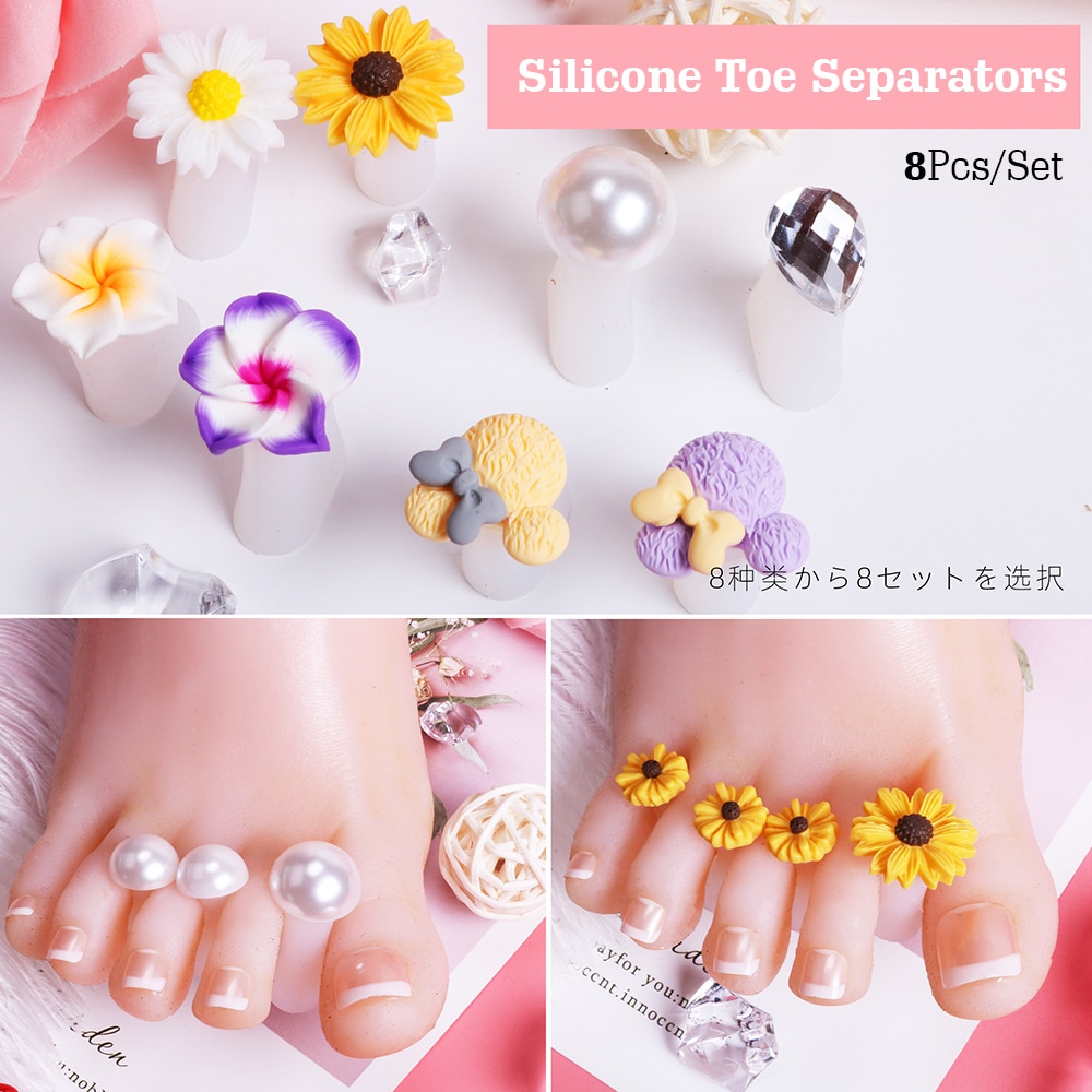 8Pcs/Set Toe Separators Silicone Spacers Cushions Daisy Flower Toes Dividers Nail Art Reusable Manicure Pedicure DIY Tools
