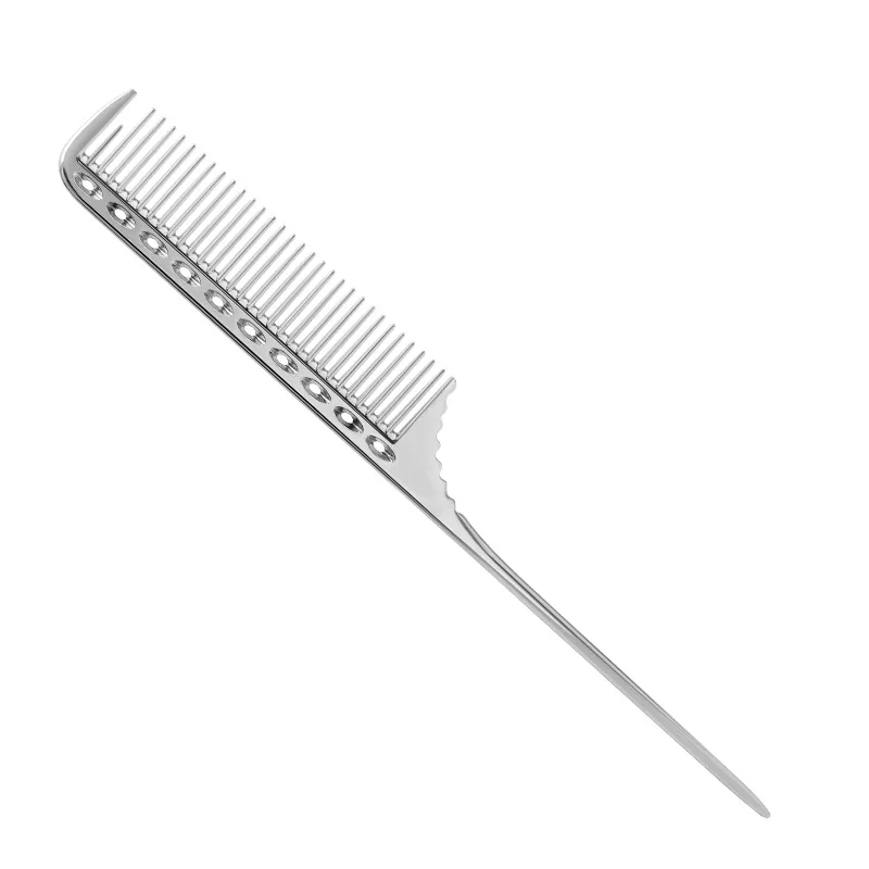 Peines de peluquería de Metal con cola de rata, peine de corte de pelo de aluminio para salón, peine de separación, cepillo de pelo rizado, herramientas de peluquero: Gris