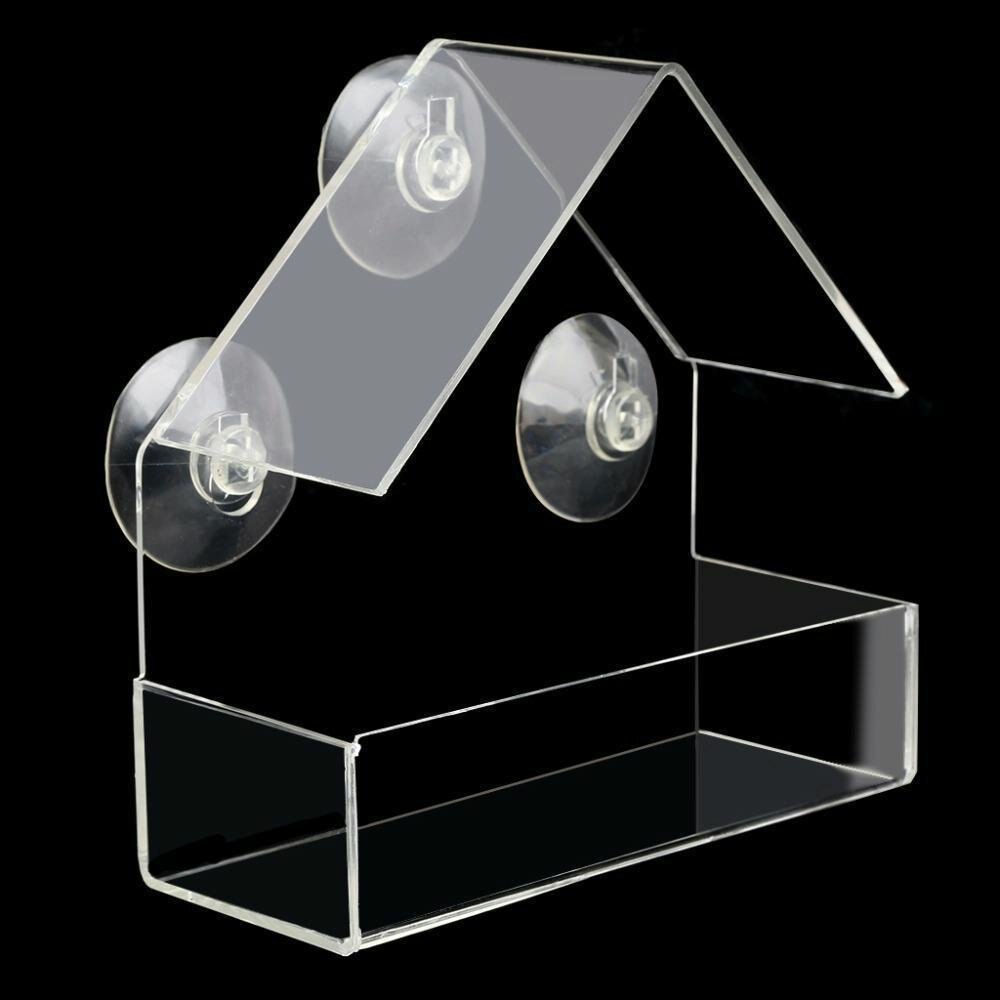 Bird Feeder Acrylic Transparent Window Viewing Bird Feeders Tray Birdhouse Pet Water Feeder Suction Cup Mount House Type Feeder: Default Title