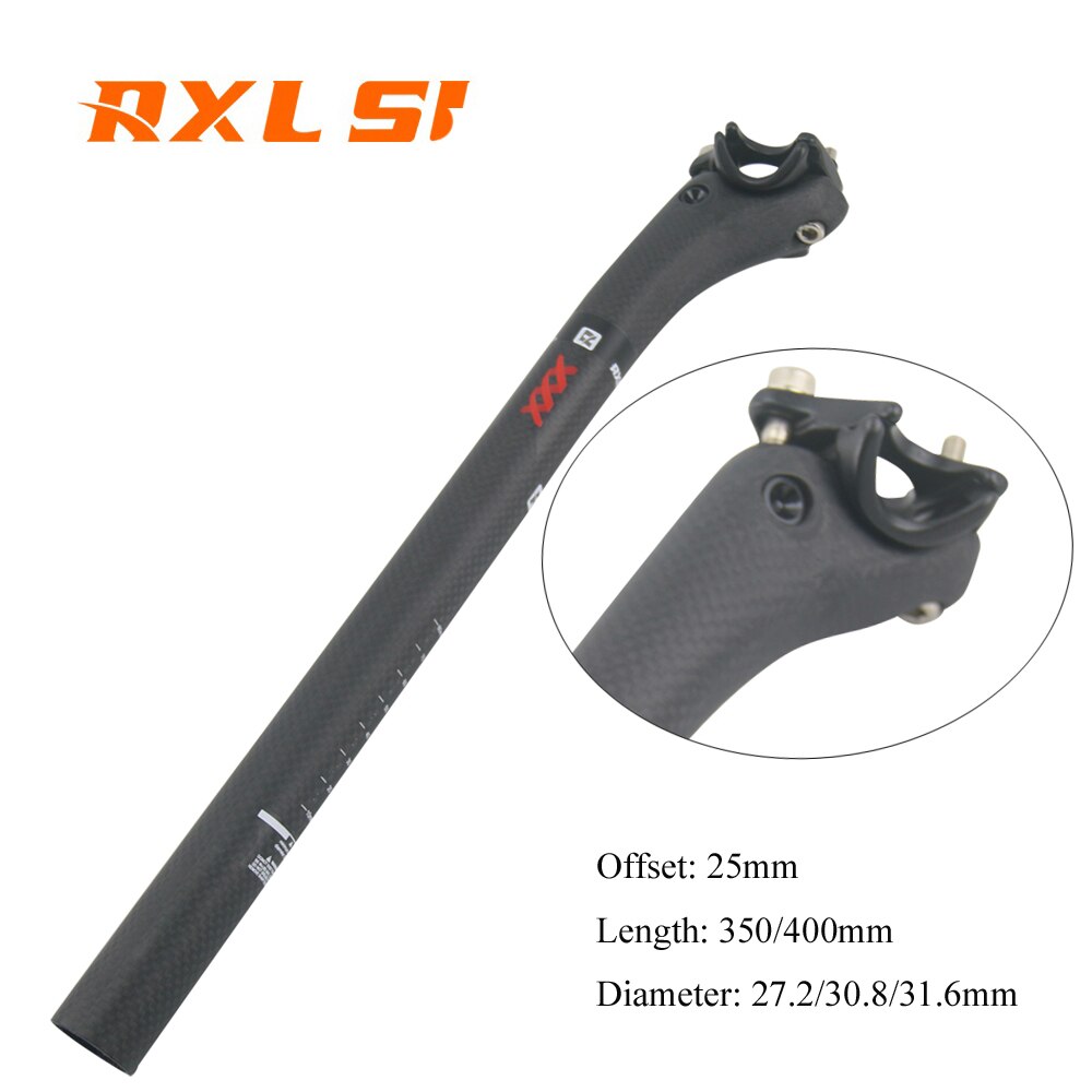 Tige de selle en carbone 27.2/30.8/31.6mm, RXL SL, pour vélo de route, vtt, 350/400mm, décalage 25mm, noir, mat 3K
