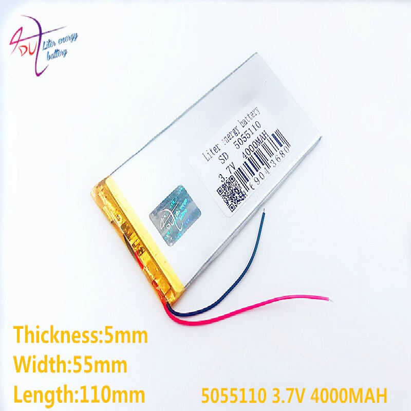3.7V 4000mAh Ai Polimeri di Litio energia 5055110 0555110 Litro Li-Po celle Della Batteria Ricaricabile agli ioni di li Per MP5 GPS mobile bluetooth