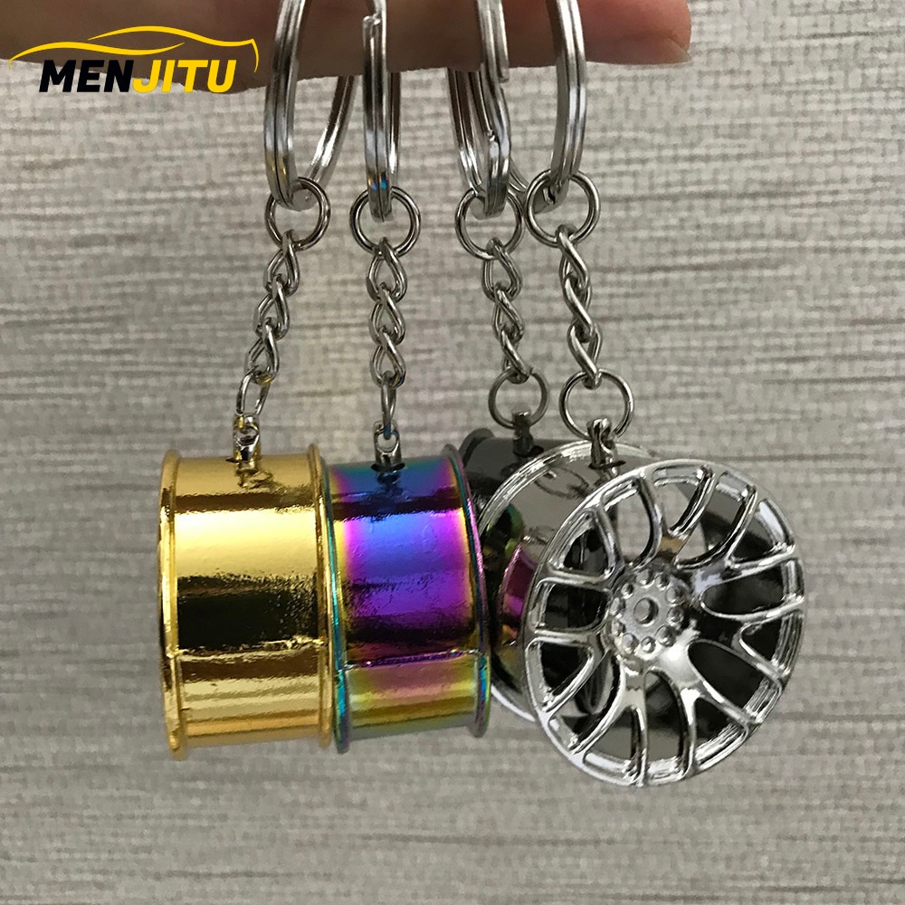 Llaveros de llanta negra para coche, llaveros Turbo Nos, llavero de metal con freno, rueda de discos, llavero concentrador, accesorios para coche