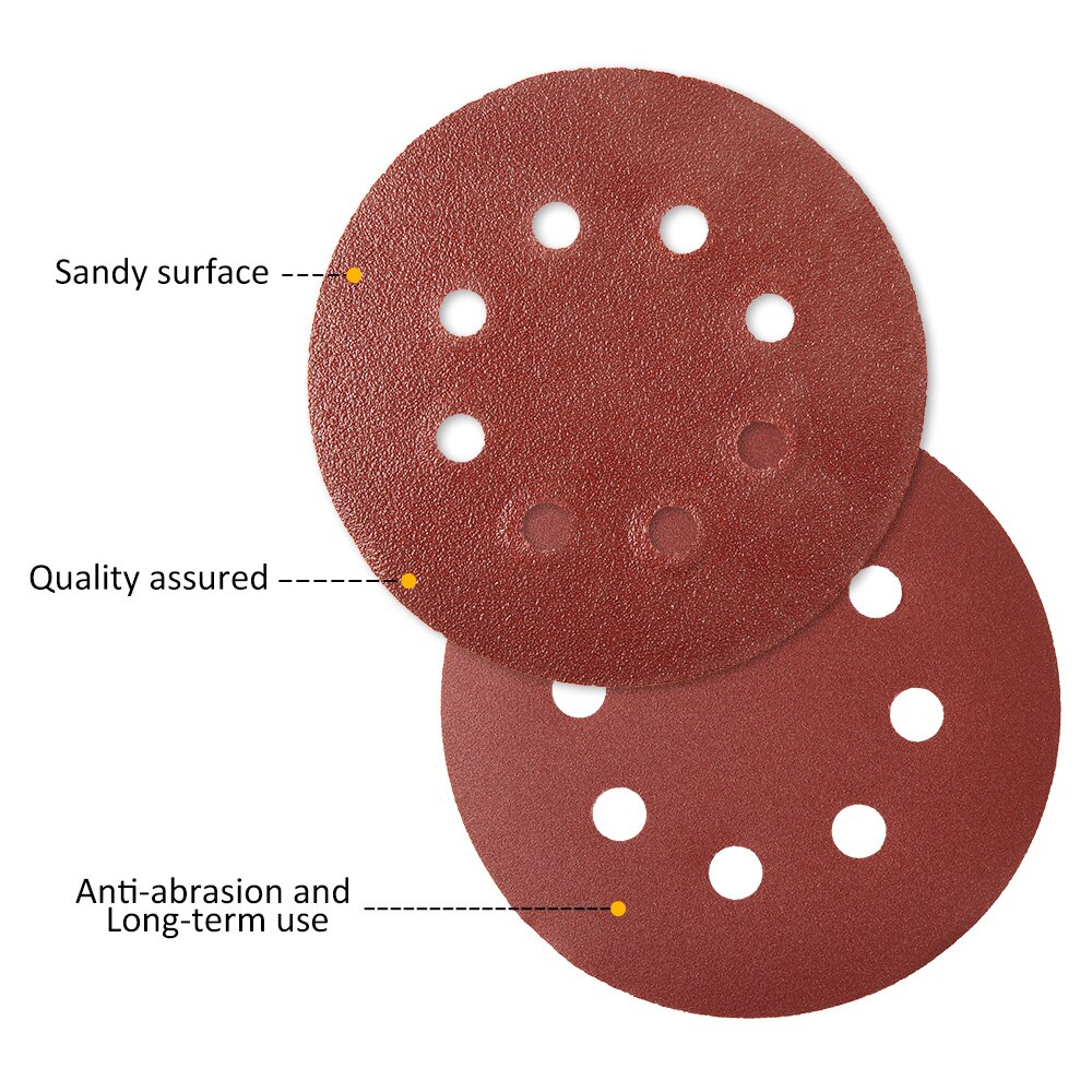 72pcs 125mm Round Shape Sanding Discs Hook Loop Sanding Paper Buffing Sheet Sandpaper 8 Hole Sander Polishing Pad