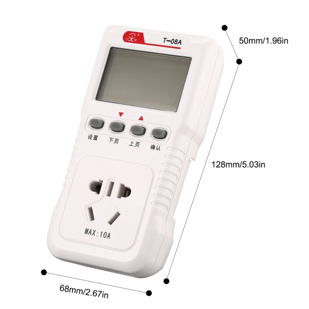 Power Meter T-08A Digital Socket Tester Wattmeter Analyzer Electric Supply Measuring Testing Energy Watt Monitor Electricity