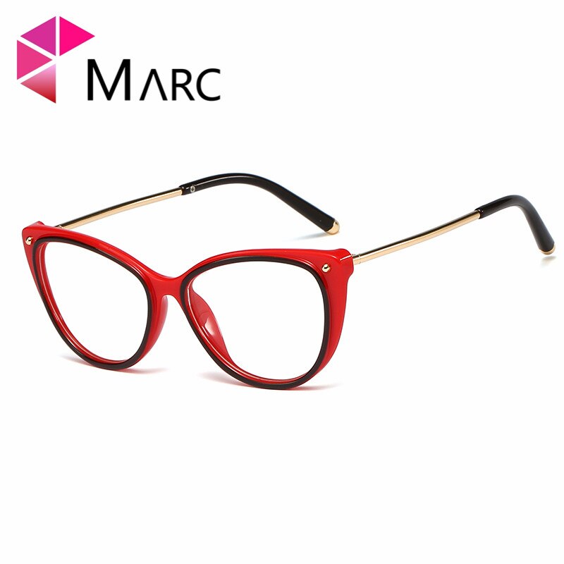 Marc damer kattøyebriller rammer for kvinner merkeblå retro retro optiske røde briller trend 95231: C4