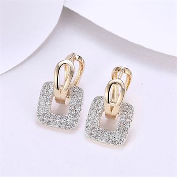 K Gold Zircon Earrings Square Diamond Romantic Earrings Ear Clips Women's Champagne Gold KZCE146-E Ear Jacket Earrings