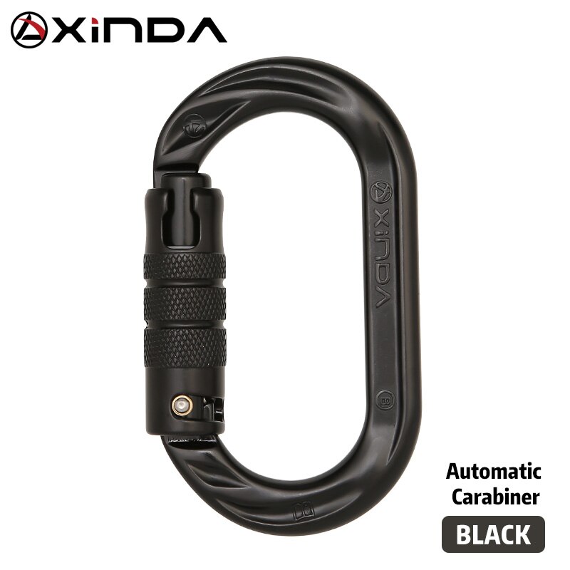 XINDA Outdoor O-shape carabiner 24kN 7075 aluminum oval hook rock climbing auto locking screw gate carabiner: Auto lock Black