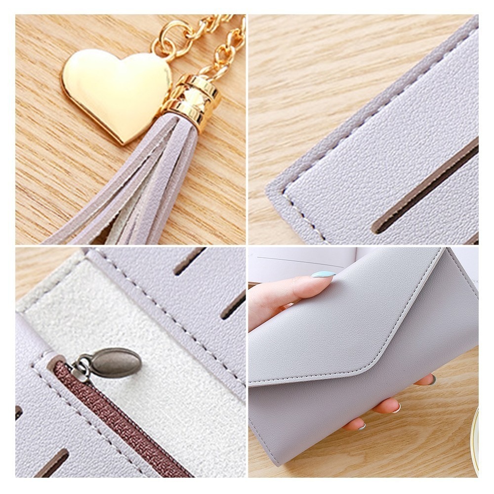 Herald Women Long Wallet with Tassel Leather Cluths Multi-function Ladies' Card Holder Female Coin Purse Wallet