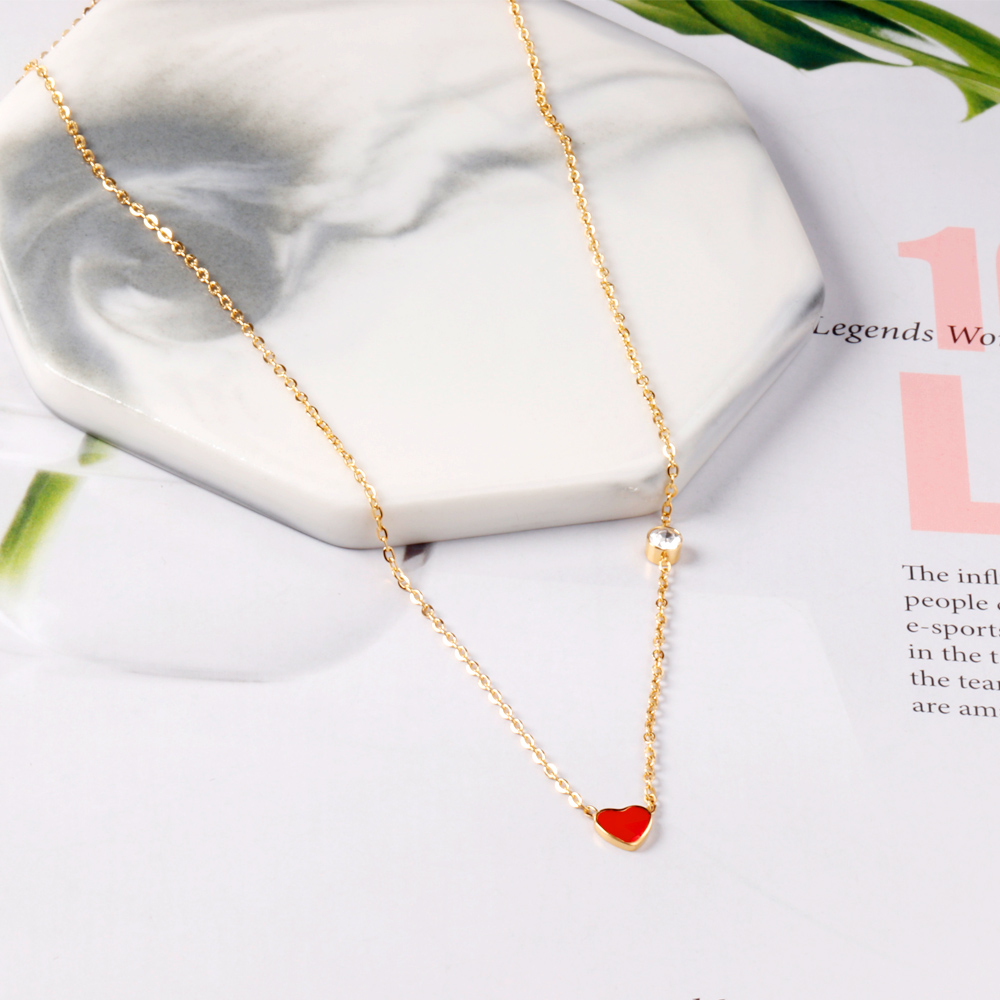LUXUKISSKIDS Red Heart Charms Pendant Necklace Y2K Cute Tiny Love Heart Choker Babygirls Stainless Steel Jewelry Christmas