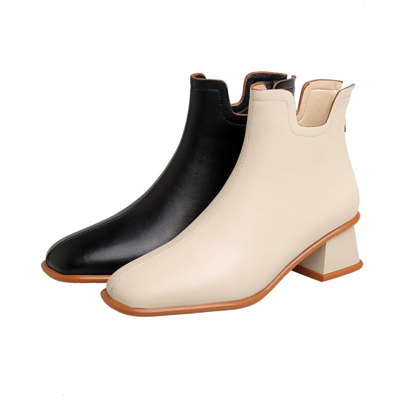 Fedonas Beknopte Vierkante Teen Vrouwen Enkellaars Terug Rits Mode Herfst Winter Dikke Hakken Pompen Trouwschoenen Vrouw