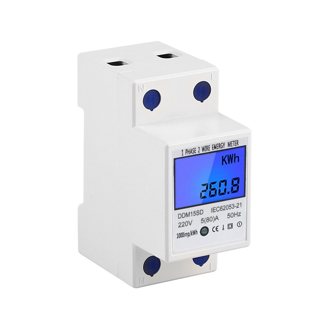 DDS-LDG 220V 50Hz Single-Phase Electricity Meter Electric Energy Meter with LCD Display 35mm Dinrail Mount: with backlight
