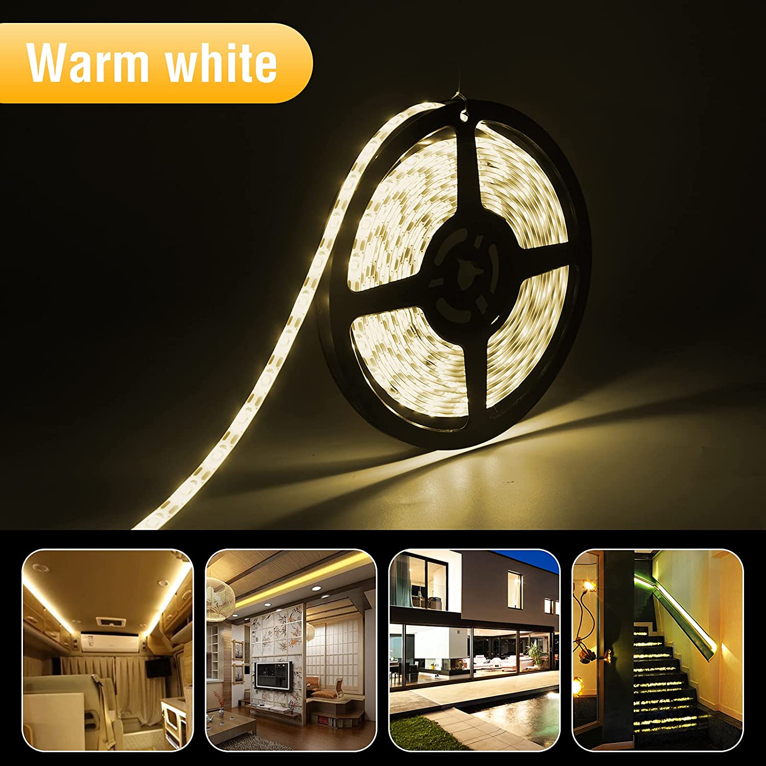 Solar LED Strip Lights Outdoor,IP67 Waterproof 480 LED Solar Powered LED Lights Strip,8 Lighting Modes,for Pergola Gardens Patio: Warm White / 5m 300LEDS