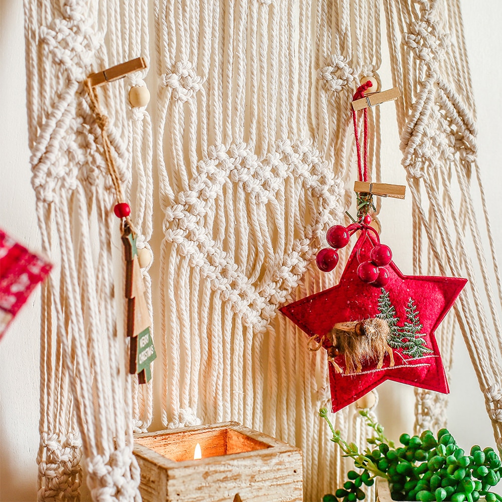Slaapkamer eenvoudig te installeren houten zwevende handgemaakte ornament plantenrek woondecoratie geweven wandtapijt macramé wandplank scandinavisch